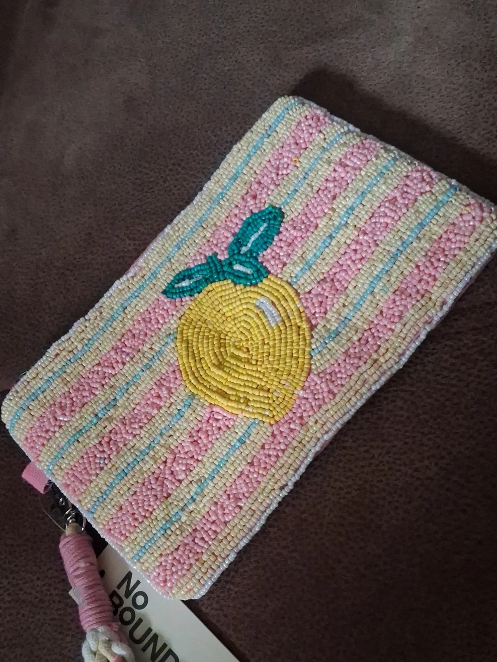 No Boundaries Pink Striped Lemon Wristlet Pouch